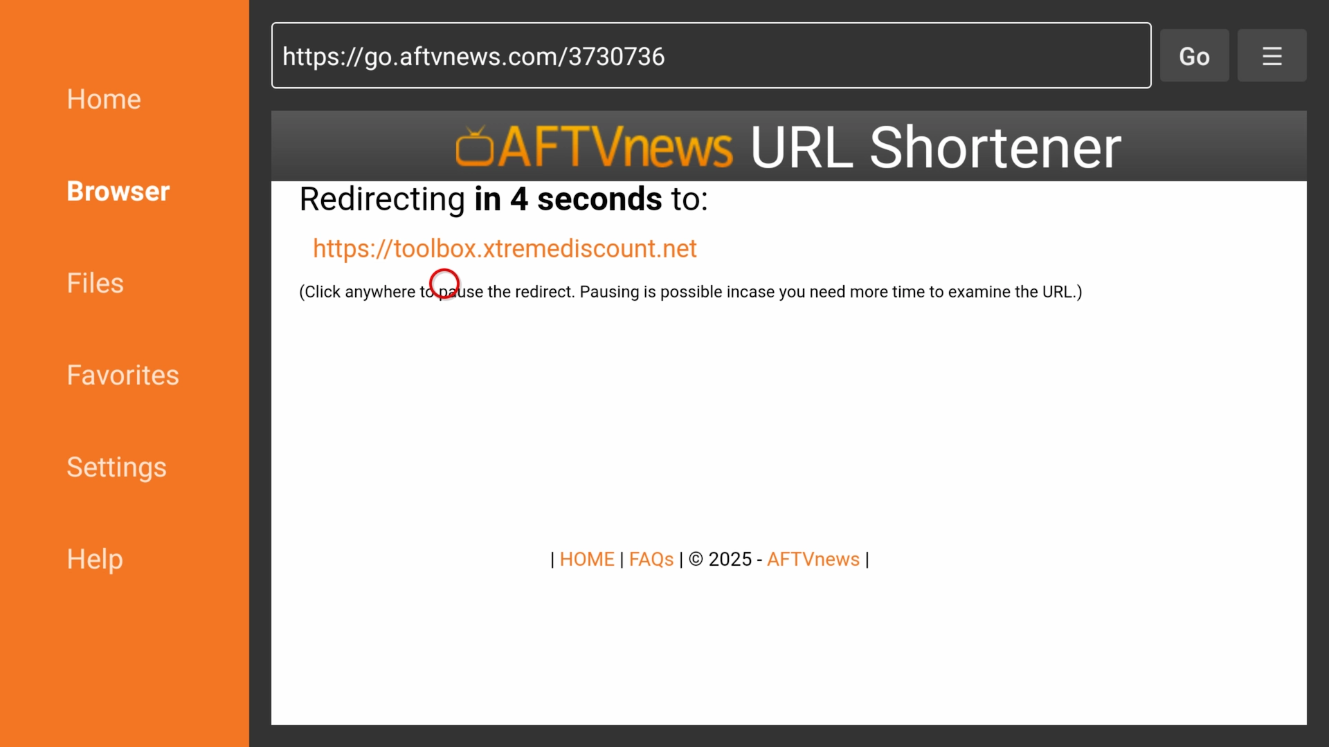 Redirect URL screen in Downloader confirming toolbox URL